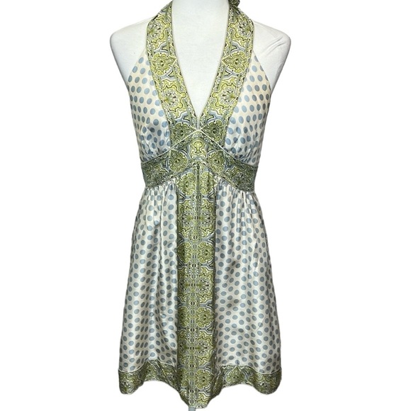BCBGMaxAzria Silk Halter Dress Green - Picture 1 of 7